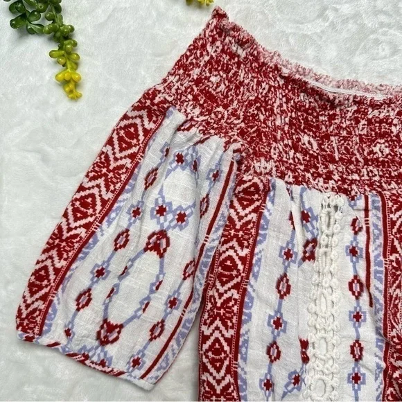 Saylor x Revolve Blossom Off The Shoulder Boho Printed Mini Dress in White Red S - Picture 8 of 15